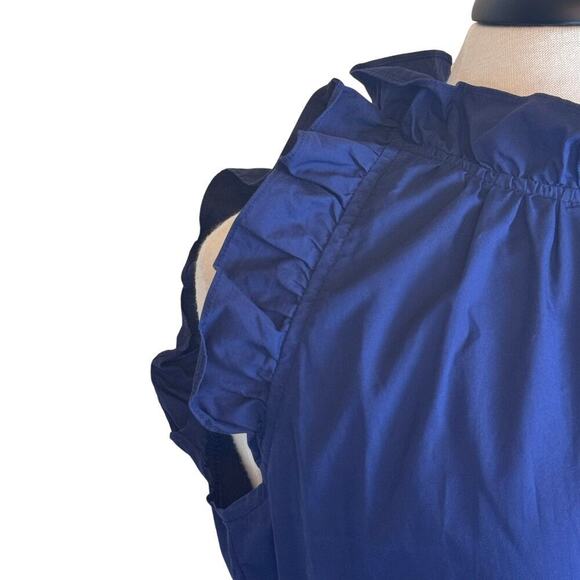 MAZIK Blue Ruffled Collar and Sleeves Tiered Mini Short Dress 100% Cotton Sz M - Picture 3 of 12